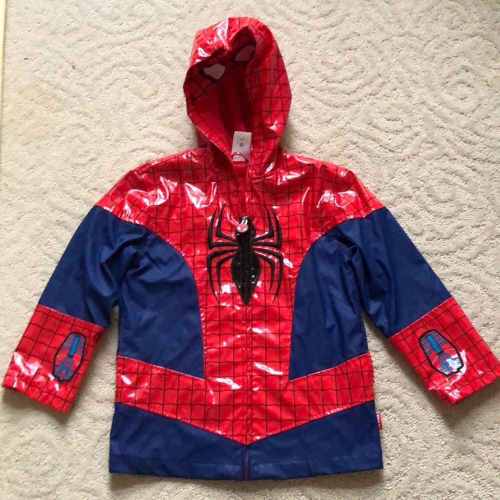 Disney Marvel Spider-Man Red/Blue Face Hooded Full Zip Rain Coat Jacket